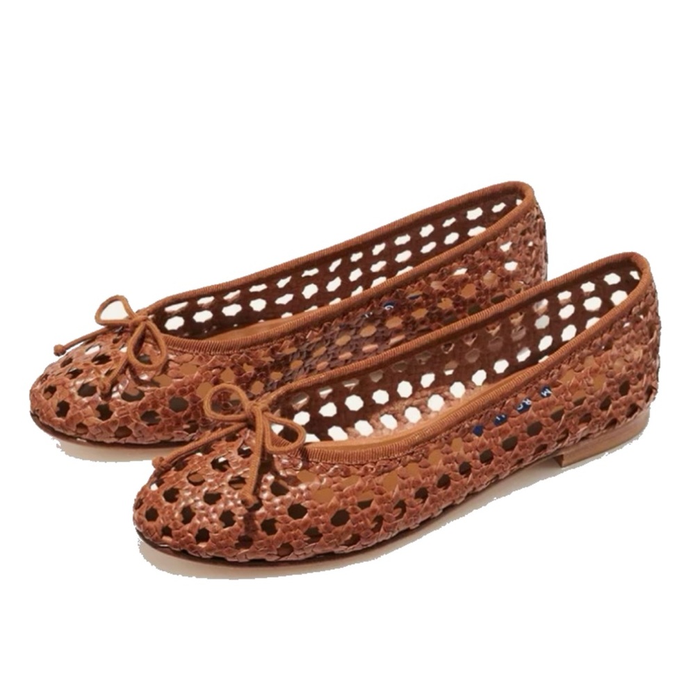 Margaux Woven Demi Ballet Flats in Saddle (tan leather) Rattan- HOC Autumn 🍁